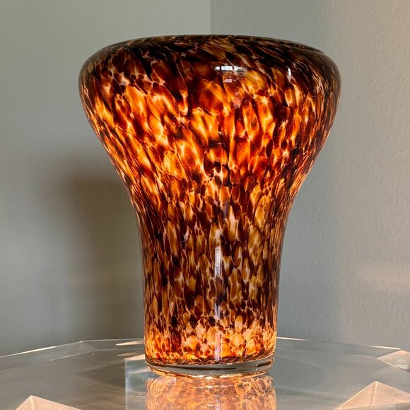 ๐HP๐ Hand Blown Tortoise Shell Leopard Translucent Art Glass Vase Tropical - Picture 1 of 15